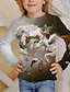 billiga flickas 3d t-shirts-Barn Flickor T-shirt Långärmad 3D-tryck Häst Djur Vit Barn Blast Höst Vinter Aktiv Mode Dagligen Utomhus Normal 3-12 år
