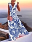 Χαμηλού Κόστους Print Φορέματα-Γυναικεία Καθημερινό φόρεμα Φλοράλ Στάμπα Βαθύ V Μακρύ φόρεμα Καθημερινά Αμάνικο Καλοκαίρι Άνοιξη