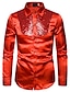 tanie męskie smokingowe koszule-Męskie Koszula na studniówkę Koszula dyskotekowa Satynowa jedwabna koszula Czarny Biały Czerwony Długi rękaw Równina Kołnierz Spektakl Ślub Odzież Cekiny