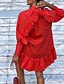 baratos vestidos lisos-vestido a linha feminino vestido em camadas mini vestido preto branco vermelho manga longa cor pura babados decote em v vestido casual de inverno vestido outono 2023 s m l xl xxl 3xl