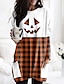 cheap Women&#039;s T-shirts-Women&#039;s Tunic Shirts Tunic Black White Wine Plaid Color Block Pocket Print Long Sleeve Halloween Weekend Round Neck Long Abstract Painting S