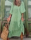 cheap Dresses-Women&#039;s Maxi long Dress A Line Dress Green 3/4 Length Sleeve Patchwork Print Geometric V Neck Spring Summer Casual Boho Flare Cuff Sleeve 2022 S M L XL / Loose