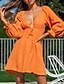 tanie Sukienki casualowe-Damskie Sukienka rozkloszowana Spalona Pomarańczowa Sukienka Krótka sukienka mini Biały Czarny Pomarańczowy Długi rękaw Czyste kolory Odkryte plecy Jesień Zima W serek Codzienny 2022 S M L XL