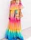 cheap Print Dresses-Women&#039;s Casual Dress Swing Dress Long Dress Maxi Dress Rainbow Half Sleeve Rainbow Print Fall Spring Autumn Off Shoulder S M L XL XXL