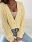cheap Cardigans-Women&#039;s Sweater Cardigan Sweater V Neck Cable Crochet Knit Cotton Acrylic Knitted Hole Drop Shoulder Fall Winter Cropped Casual Daily Wear Stylish Long Sleeve Solid Color White Yellow Purple One-Size
