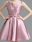 cheap Party Dresses-A-Line Cocktail Dresses Elegant Dress Wedding Guest Homecoming Short / Mini Sleeveless Jewel Neck Satin with Sash / Ribbon Bow(s) 2024