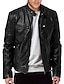 cheap Men’s Jackets &amp; Coats-Men&#039;s Fall Winter Street Daily Mountain Bike Regular Coat Stand Collar Zipper Windproof Warm Regular Fit Jacket Long Sleeve Pocket Black Brown / Faux Leather / Dry clean only / Micro-elastic