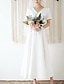 cheap Wedding Dresses-Reception Little White Dresses Wedding Dresses A-Line V Neck Short Sleeve Ankle Length Satin Bridal Gowns With Pleats 2024