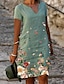 cheap Midi Dresses-Women&#039;s Casual Dress Shift Dress Midi Dress Green Gray White Short Sleeve Flower Print Spring Summer V Neck Basic Daily Vacation Weekend 2022 S M L XL XXL XXXL