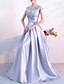 cheap Party Dresses-A-Line Evening Gown Elegant Dress Wedding Guest Floor Length Sleeveless Jewel Neck Satin with Sash / Ribbon Pleats Appliques 2023