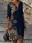 cheap Print Dresses-Women&#039;s Ethnic Dress Shift Dress Midi Dress Blue Half Sleeve Floral Print Summer Spring V Neck Hot Loose Fit 2023 M L XL XXL 3XL