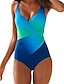 cheap One-piece swimsuits-Women&#039;s Swimwear One Piece Plus Size Swimsuit Tummy Control Push Up Slim Wrap for Big Busts Ombre Color Block Plunging Neck Elegant Sports Bathing Suits