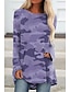 cheap Women&#039;s T-shirts-Women&#039;s T shirt Tee Wine Blue Purple Camo Camouflage Print Long Sleeve Daily Weekend Tunic Basic Round Neck Regular Loose Fit S