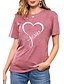 cheap Women&#039;s T-shirts-Women&#039;s T shirt Graphic Heart Letter Print Round Neck Basic Vintage Tops Regular Fit Blue Blushing Pink Wine