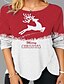 cheap Women&#039;s T-shirts-Women&#039;s 3D Printed T shirt Reindeer Animal Print Round Neck Basic Tops Red