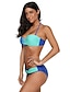 preiswerte Einteiler-Damen Bademode Bikinis 2 Stück Normal Badeanzug Batik Push-Up Hosen Schlank Blau Rote Stirnband Halfter Badeanzüge Sexy Boho Sexy / neu / Gepolsterte BHs
