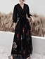 cheap Party Dresses-A-Line Elegant Floral Wedding Guest Formal Evening Dress V Neck Long Sleeve Floor Length Tulle with Sash / Ribbon Pleats Pattern / Print 2022