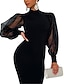 Χαμηλού Κόστους Κοκτέιλ Φορέματα-κοκτέιλ φορέματα με θήκη/κολώνα μαύρο φόρεμα αρραβώνων γάμου με μακριά μανίκια με ψηλό λαιμό ελαστικό ύφασμα με καθαρό χρώμα 2024