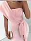 cheap Cocktail Dresses-Sheath / Column Minimalist Elegant Wedding Guest Prom Dress One Shoulder Sleeveless Tea Length Stretch Fabric with Slit Pure Color Strappy 2022