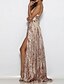 cheap Sequin Dresses-Women&#039;s Prom Party Dress Sequin Dress Long Dress Maxi Dress Gold Red Sleeveless Pure Color Sequins Fall Summer Autumn V Neck Party Birthday S M L XL