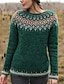 cheap Knit sweater-Women&#039;s Pullover Sweater Knitted Argyle Stylish Casual Soft Long Sleeve Regular Fit Sweater Cardigans Crew Neck Fall Winter Gray Green