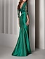 cheap Evening Dresses-Mermaid Beautiful Back Elegant Red Green Dress Formal Evening Dress Scalloped Neckline V Back 3/4 Length Sleeve Floor Length Lace with Sash / Ribbon Embroidery 2024