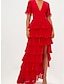 Χαμηλού Κόστους Βραδινά Φορέματα-βραδινό φόρεμα σε γραμμή κόκκινο πράσινο φόρεμα κομψό επίσημο καλεσμένο γάμου με κοντό μανίκι σιφόν με βολάν 2024