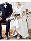 olcso Menyasszonyi ruhák-Mennyegző Kis fehér szoknyák Esküvői ruhák A-vonalú V-alakú Rövid ujjú Hosszú Szatén Menyasszonyi ruhák Val vel Rakott 2024