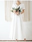 baratos Vestidos de Casamento-Recepção Vestidos Brancos Justos Vestidos de noiva Linha A Decote V Manga Curta Até o Tornozelo Cetim Vestidos de noiva Com Pregas 2024