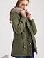 abordables Chaquetas y parkas para mujer-Mujer parque Casual Otoño Invierno Largo Abrigo Ajuste regular Básico Casual Chaquetas Manga Larga Un Color Clásico Rosa Verde Ejército / Primavera / Con Forro