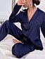 cheap Women&#039;s Sleep &amp; Lounge-Women&#039;s 1 set Pajamas Sets Satin Simple Luxury Pure Color Polyester Home Party Street Lapel Gift Shirt Long Sleeve Basic Pant Fall Winter Pocket White Blue