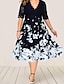 cheap Plus Size Work Dresses-Women&#039;s Plus Size Curve Party Dress Lace Dress Floral V Neck Lace Half Sleeve Fall Spring Work Vintage Midi Dress Daily Dress Homecoming Dress Print