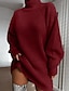 cheap Sweaters-Women&#039;s Sweater Dress Knitted Solid Color Basic Casual Chunky Long Sleeve Loose Sweater Cardigans Turtleneck Fall Winter Blushing Pink Wine Light gray / Going out