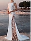 cheap Wedding Dresses-Beach Wedding Dresses Sheath / Column Scoop Neck Sleeveless Court Train Lace Bridal Gowns With Appliques 2024