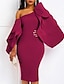 cheap Cocktail Dresses-Sheath / Column Cocktail Dresses Sexy Dress Cocktail Party Formal Evening Knee Length Long Sleeve One Shoulder Satin with Draping 2024