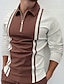 cheap Long Sleeve Polo-Men&#039;s Collar Polo Shirt Golf Shirt Basic Fashion Simple Winter Long Sleeve Brown Beige Color Block Striped Lattice Turndown Casual Daily Patchwork Zipper Clothing Clothes Basic Fashion Simple
