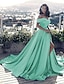 cheap Evening Dresses-A-Line Evening Gown Minimalist Dress Prom Formal Evening Chapel Train Sleeveless Off Shoulder Satin with Split Front 2024
