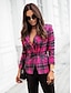 cheap Women&#039;s Blazer&amp;Suits-Women&#039;s Blazer Casual Jacket Office Work Daily Fall Spring Short Coat Regular Fit Warm Casual Jacket Long Sleeve Hot Stamping Plaid / Check Print Light Grey Red White