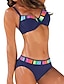 preiswerte Bikini-Sets-Damen Übergröße Badeanzug Bikinis 2 Stück Bademode 2 teilig Push-Up Hosen Sexy Hoch tailliert für große Büsten Farbblock Strandbekleidung Schick &amp; Modern Badeanzüge