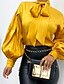 cheap Women&#039;s Blouses &amp; Shirts-Women&#039;s Lace Shirt Shirt Blouse Satin Plain Sparkly Glittery White Yellow Red Lace up Long Sleeve Party Daily Weekend Streetwear Metallic Casual High Neck Regular Fit Lantern Sleeve Spring Fall