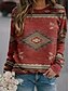 cheap Women&#039;s Hoodies &amp; Sweatshirts-Women&#039;s Hoodie Sweatshirt Brown Crew Neck Causal Holiday Geometric Ethnic Hoodies Sweatshirts  Photo Color