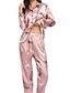 cheap Women&#039;s Sleep &amp; Lounge-Women&#039;s 1 set Pajamas Sets Simple Hot Comfort Flower Satin Home Party Daily Lapel Gift Shirt Long Sleeve Elastic Waist Print Pant Fall Spring 6003 6020 / Buckle / Club