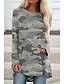 cheap Women&#039;s T-shirts-Women&#039;s T shirt Tee Wine Blue Purple Camo Camouflage Print Long Sleeve Daily Weekend Tunic Basic Round Neck Regular Loose Fit S