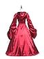 저렴한 열여섯 드레스-볼 드레스 우아함 빈티지 할로윈 성인식 드레스 스퀘어 넥 긴 소매 바닥 길이 새틴 와 레이스 인서트 스트래피 2022