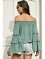 cheap Women&#039;s Tops-Women&#039;s Going out Blouse Shirt Long Sleeve Plain Off Shoulder Lettuce Trim Casual Streetwear Tops Loose Chiffon Blue Blushing Pink Army Green