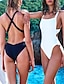 cheap One-piece swimsuits-Women&#039;s Swimwear One Piece Monokini Swimsuit Solid Color White Black Padded Strap Bathing Suits New Sexy / Padded Bras