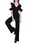 cheap Women&#039;s Jumpsuits-Women&#039;s Casual Streetwear Street Daily Wear V Neck Ruffle Black Fuchsia Jumpsuit Solid Colored Ruffle Cut Out