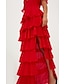 tanie Suknie wieczorowe-linia a suknia wieczorowa czerwony zielony sukienka elegancki gość weselny formalne dekolt w kształcie litery V krótki rękaw sięgający podłoża szyfon z falbankami poziom 2024