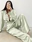 cheap Women&#039;s Sleep &amp; Lounge-Women&#039;s 1 set Loungewear Sets Satin Simple Luxury Pure Color Polyester Home Party Street Lapel Gift Shirt Long Sleeve Basic Pant Fall Winter Green Black / Buckle