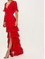 Χαμηλού Κόστους Βραδινά Φορέματα-βραδινό φόρεμα σε γραμμή κόκκινο πράσινο φόρεμα κομψό επίσημο καλεσμένο γάμου με κοντό μανίκι σιφόν με βολάν 2024